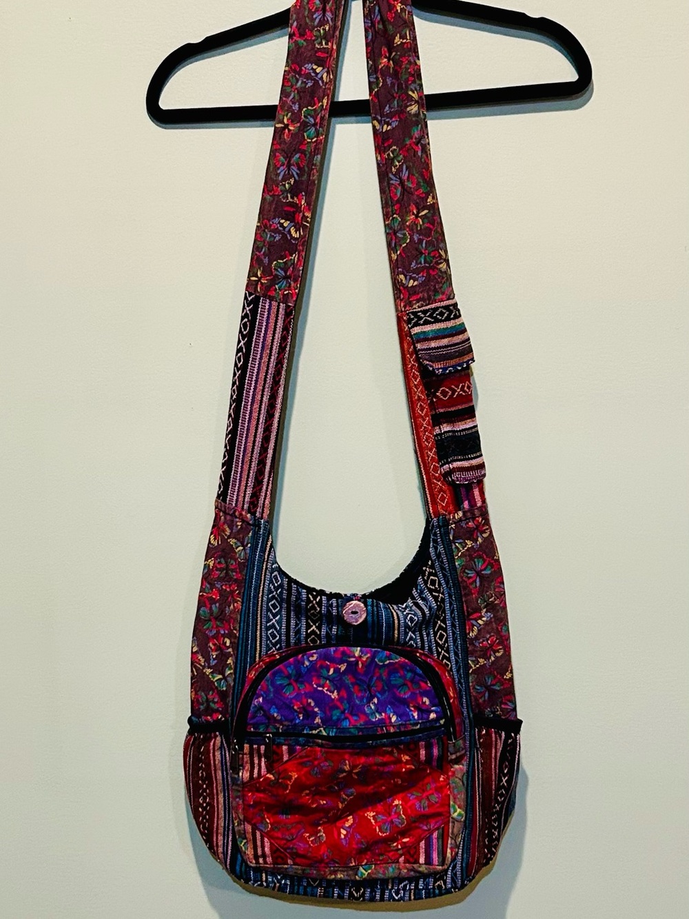 Boho Multicolor Crossbody Shoulder Bag - Floral & Stripe Pattern